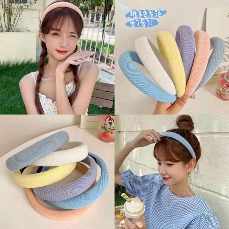 Bando-153 /Bando Korea Spons Fluffy Furing Warna Permen / Headband Fluffy Wrinkle Sponge Candy Color