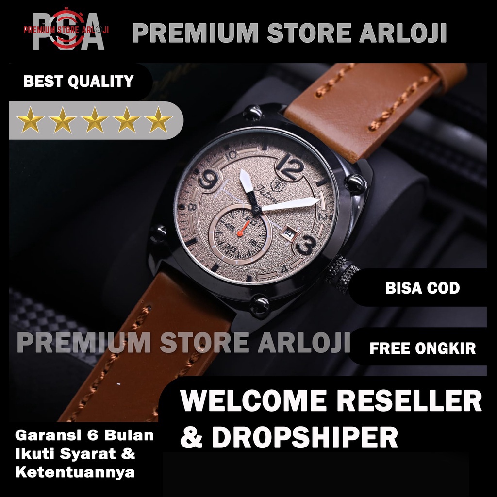 Grosiran Jam Tangan Pria Tetonis Original 45135TL Analog Tali Kulit Tanggal Detik Aktif Free Box Exclusive &amp; Baterai Cadangan (BISACOD)