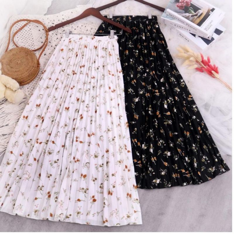 ROK PLISKET MOTIF BUNGA BAHAN PREMIUM TERBARU