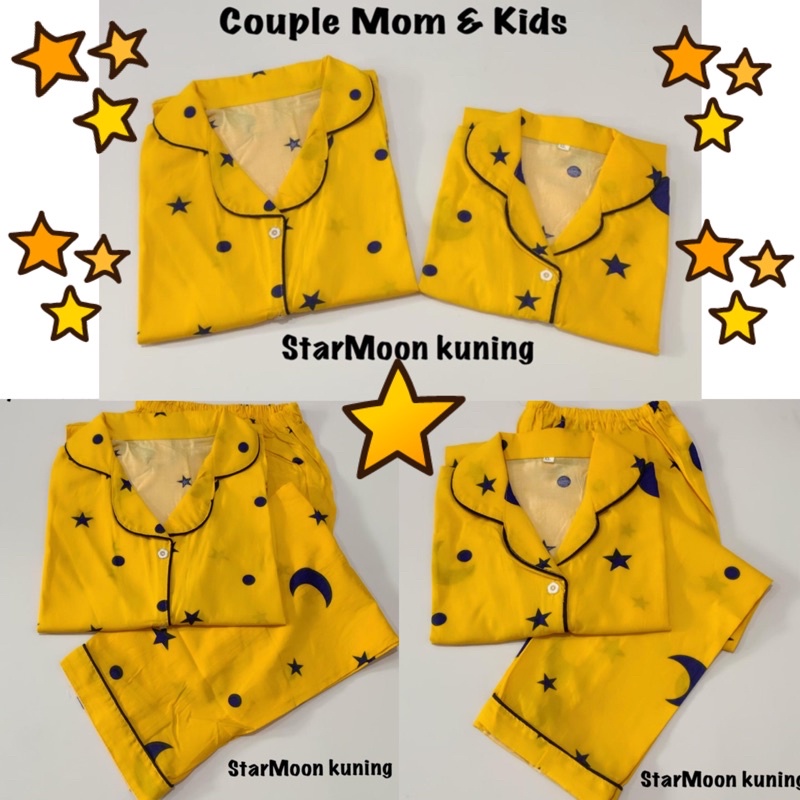 Piyama STARMOON KUNING bisa couple mom kids and family