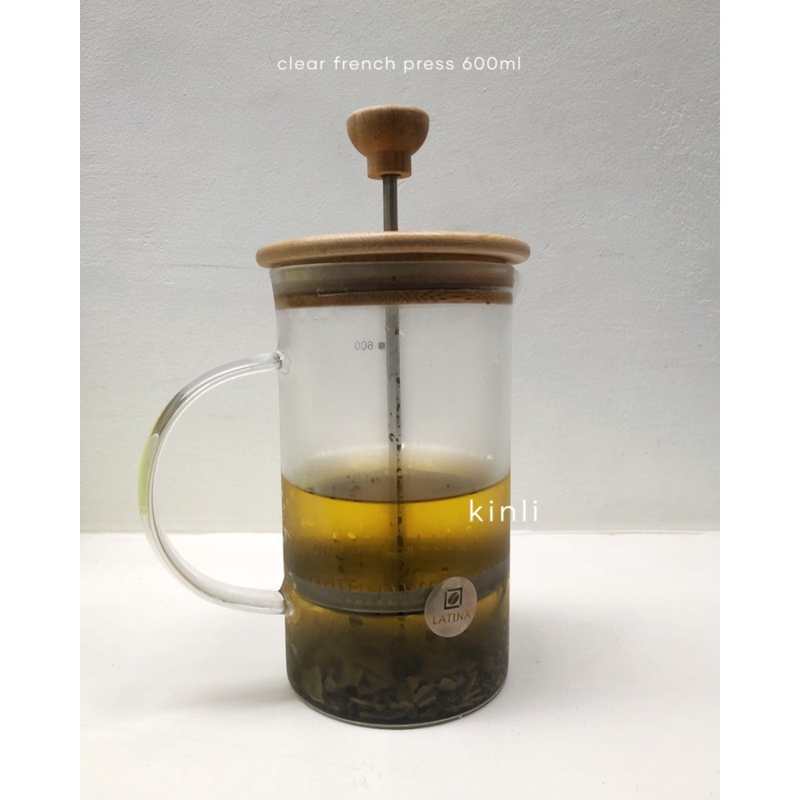 clear french press coffee tea glass latina bamboo 600ml server kopi