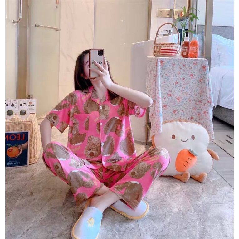 JC Piyama Set CP import / Piyama wanita CP / Piyama wanita Import murah-TeddyBear Fanta CP