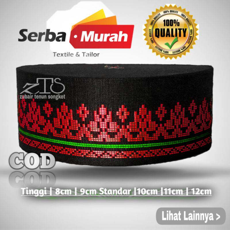 Peci sholat Zubair tenun Songket peci songket peci akad warna merah lis hijau songkok Kopia Motif