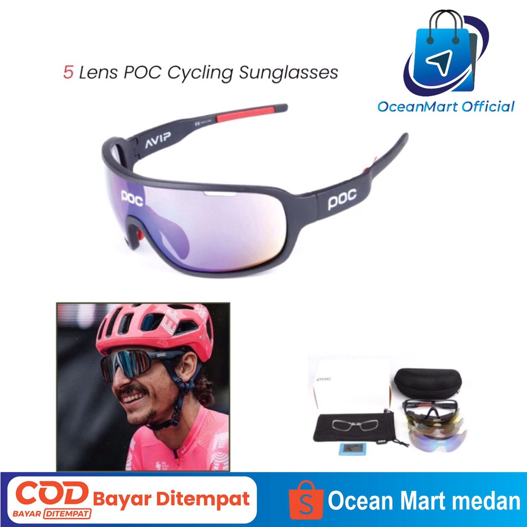 Kacamata Sepeda Pria Wanita Gowes POC Original 5 Lensa Olahraga Outdoor Lari Motor Aksesoris Bersepeda OCEANMART OCEAN MART