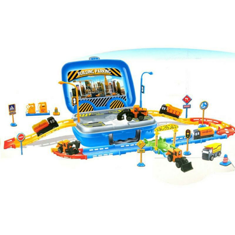 Mainan edukasi anak cowok Building Parking Suitcase DIY koper mobil kontruksi membangun parkiran-1