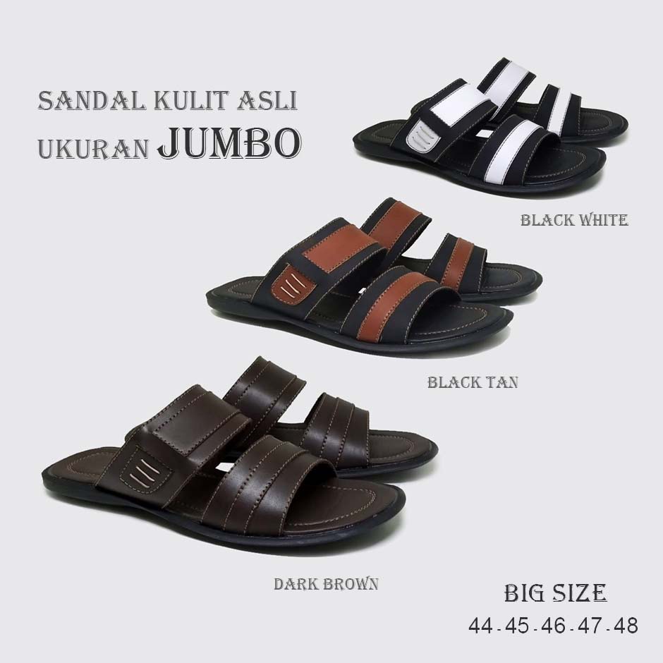 BIG SIZE - Sandal Kulit Pria (Ukuran Besar Kaki Jumbo) Sendal Selop Slide Strap ORIGINAL