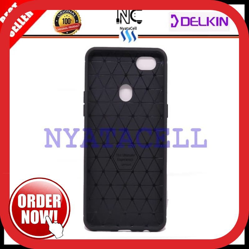 SALE SoftCase DELKIN Leather Autofocus Oppo F7 ORI/Carbon/Kulit/Capsule - Hitam