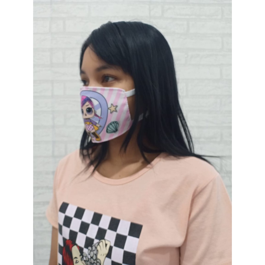 MASKER ANAK 2 PLY 1 MASKER BISA PAKAI 2 GAMBAR BERBEDA 2 SISI MASKER KAIN PRINT BAHAN KATUN TEBAL