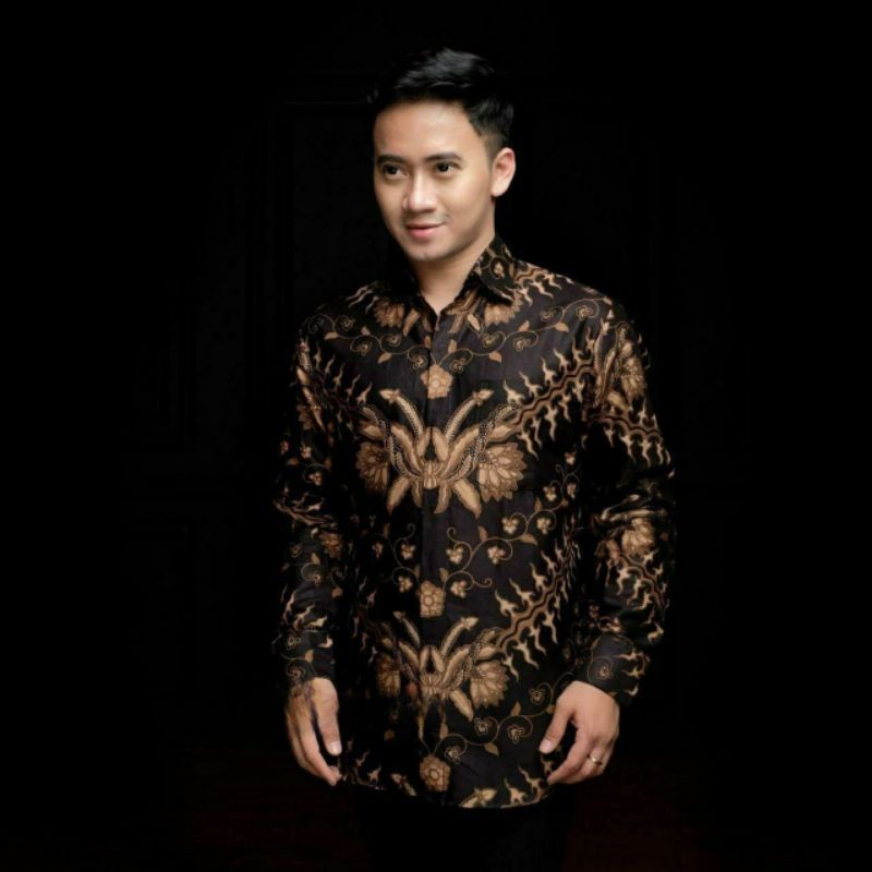 batik pria kemeja batik pria lengan panjang size m l xl xxl terlaris-Keris black