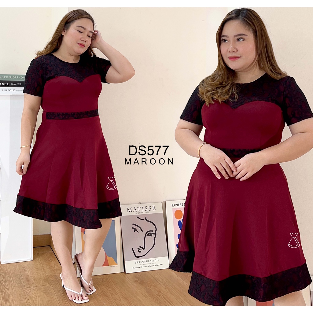 DS577 - DRESS PESTA FLARE LACE BRUKAT HITAM BODYCON FLARE  MURAH GROSIR