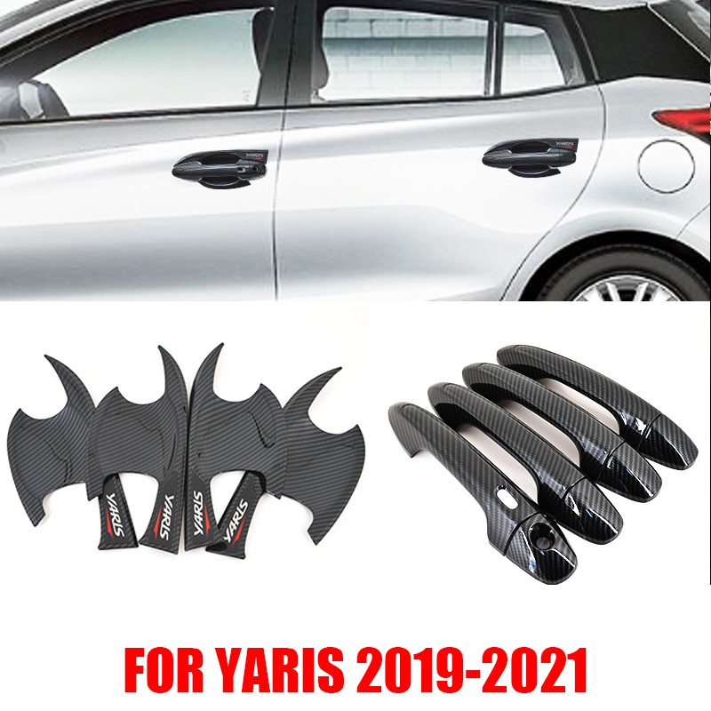 Xuming Pegangan Pintu Mobil Toyota Yaris 2019 2021, Serat Karbon Pola Penutup Mangkuk Yaris Generasi Keempat Gagang Pintu Kecantikan Trim