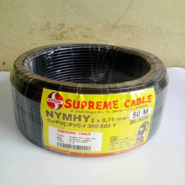 kabel listrik supreme hitam 2 x 0.75 mm serabut - jual per meter