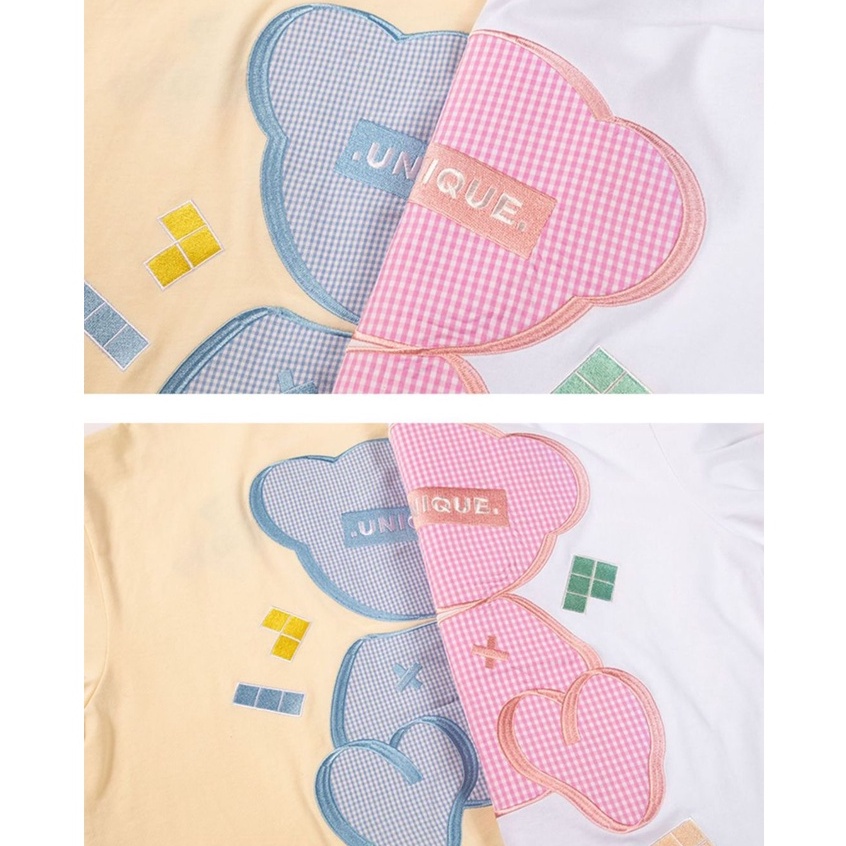 [littlecrab] Kaos Oversize Teddy Bear Tetris Soft Colorful T-shirt Playful Beruang Lucu Unik Kaos Berkualitas Cute Tshirt Couple Unisex Gambar Bear Besar Lucu Bordir Puzzle Tetris Unique Street Style Korean Style