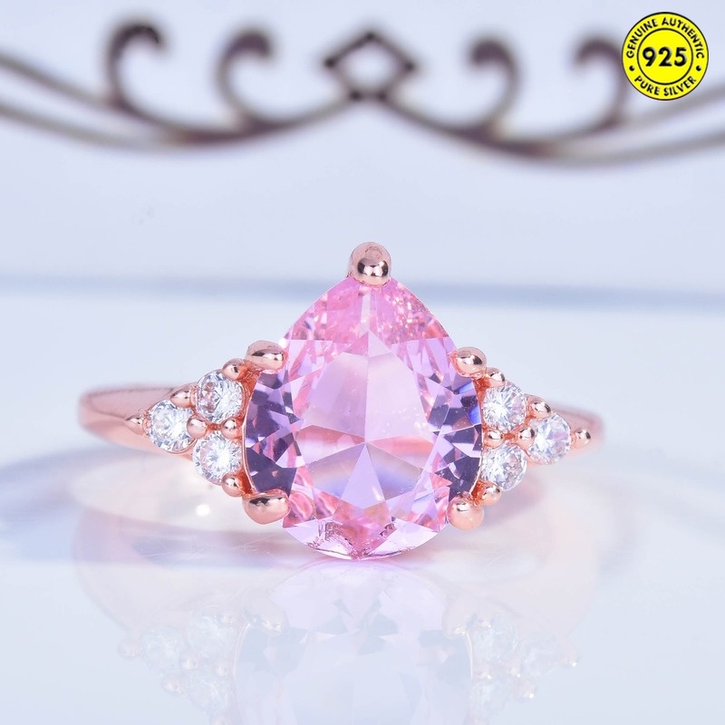 Cincin Berlian Warna Rose Gold Model Water Drop Pear