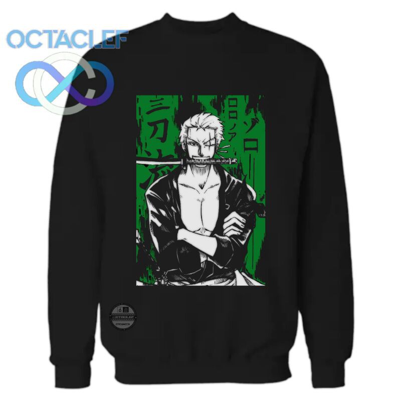 OCTACLEF Crewneck Sweatshirt Sweater Printing Anime One Piece Zoro Roronoa Unisex