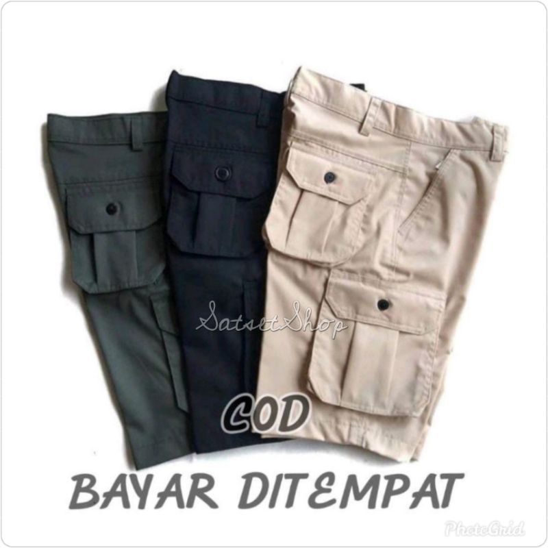 celana pendek pria cargo bahan melar size 27 - 48