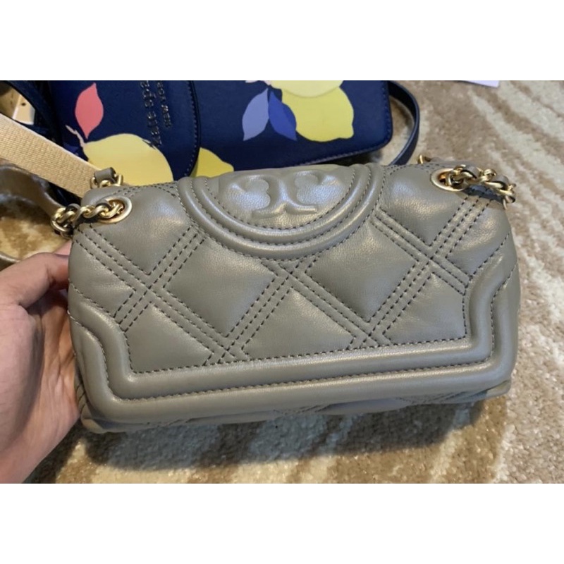 Tory burch soft fleming convertible grey heron mini