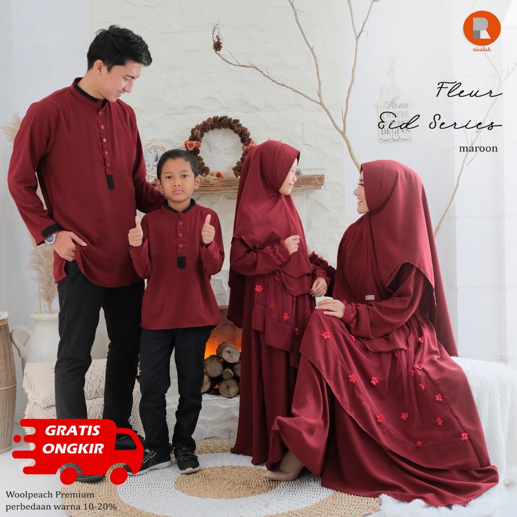 FAMILY SET LEBARAN | FLEUR WARNA MAROON ORIGINAL BY RISALAH