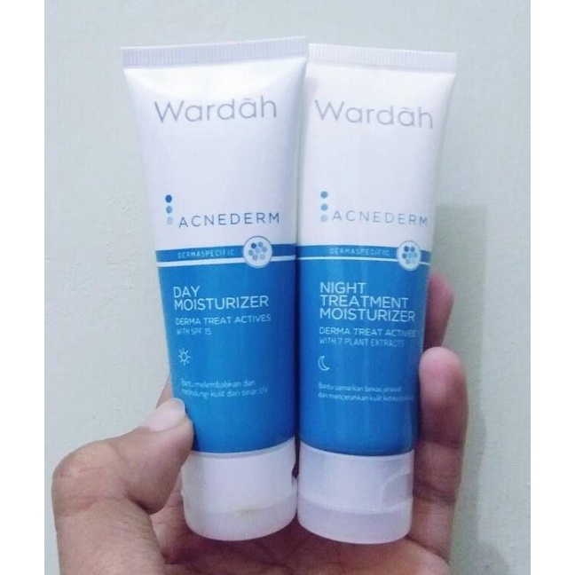 (Dapat 2 Pcs) Paket Wardah Acnederm Day + Night CREAM Moisturizer Untuk Jerawat (Krim Siang 40 ml + Krim Malam 40 ml) dengan SPF15 dan BHA Salycilic Acid - Skincare Obat Untuk Kulit Wajah Berjerawat BPOM