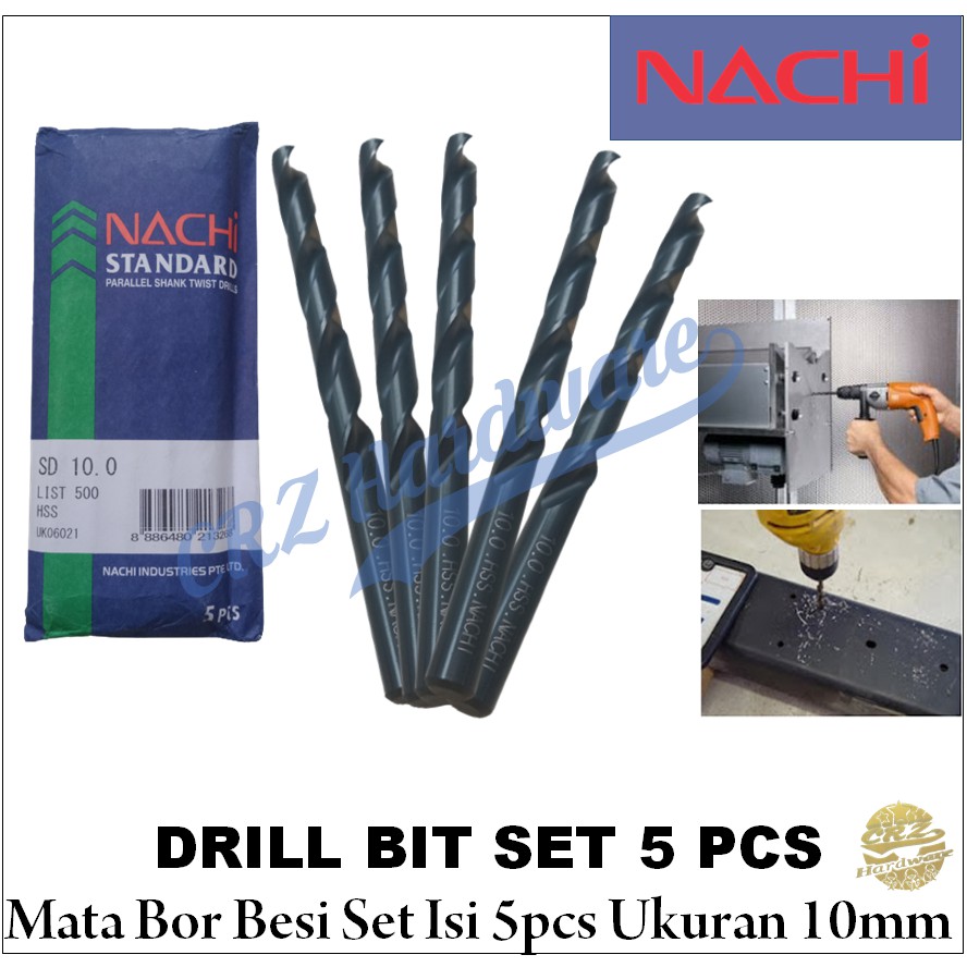 Mata Bor Besi Set Isi 5 pcs 10mm Twist Drill Baja Aluminium NACHI ORIGINAL