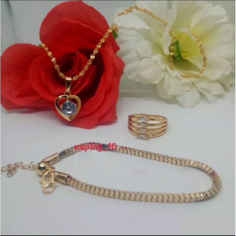 set perhiasan wanita titanium berlapis emas 24k