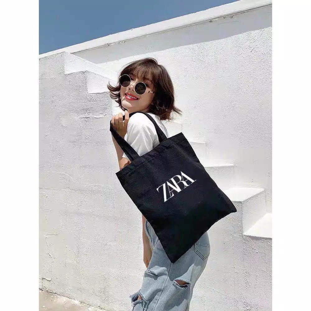 Tas zara canvas simple tote bag korea