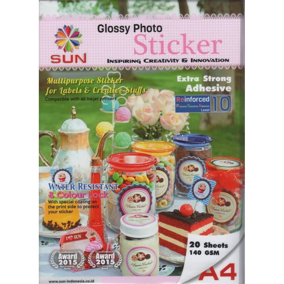 

Sun Glossy Photo Stiker A4 140 Gsm 20lbr Daya Rekat Kuat.