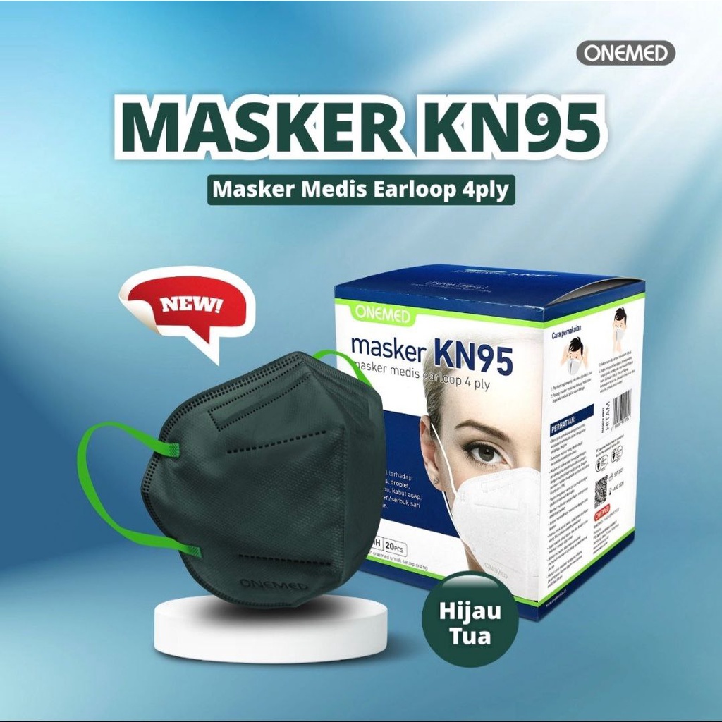 Masker KN95 Onemed Hijau Tua Masker Medis Model Pokana Model Mouson