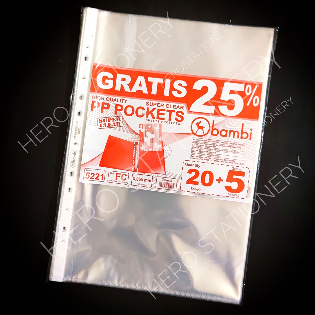 

Bambi sheet protector sampul plastik pelindung file dokumen PP A4 F4 bening