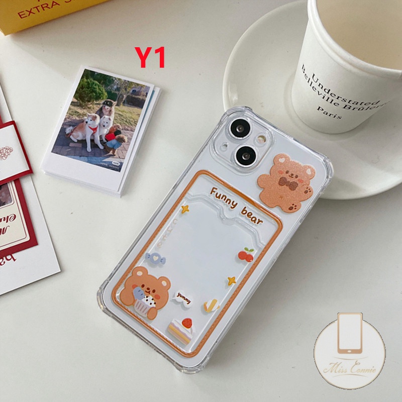 Case Tas Kartu Kartun Beruang Sweet Bunny Redmi10 10C A1 10A 9 9A 9T 9C 12 12x11lite M3 X3 NFC Pro Redmi Note 11 Pro+10s 9 Pro 10 Pro Max Plus Slot Dompet Shockproof Soft Cover