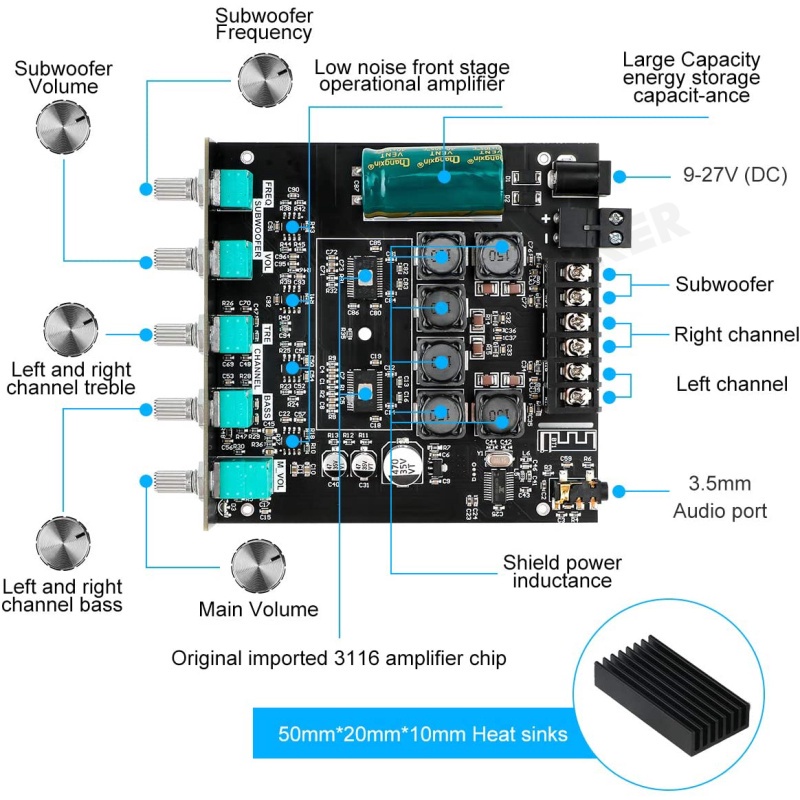 ZK-MT21/ZK-TB21 High Performance Audio Amplifier Module Digital BT 5.0 Power Subwoofer