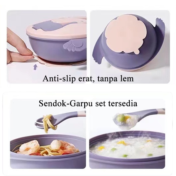 [1KG 6PC] LBS Mangkok Double Layer Bowl Anti Slip Silikon Set 2 layer Sendok Garpu Tempat Makan Anak