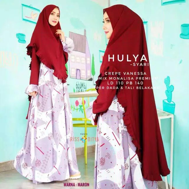 Hulya Syari Gamis motif Dress muslimah Motif Bunga gamis set khimar