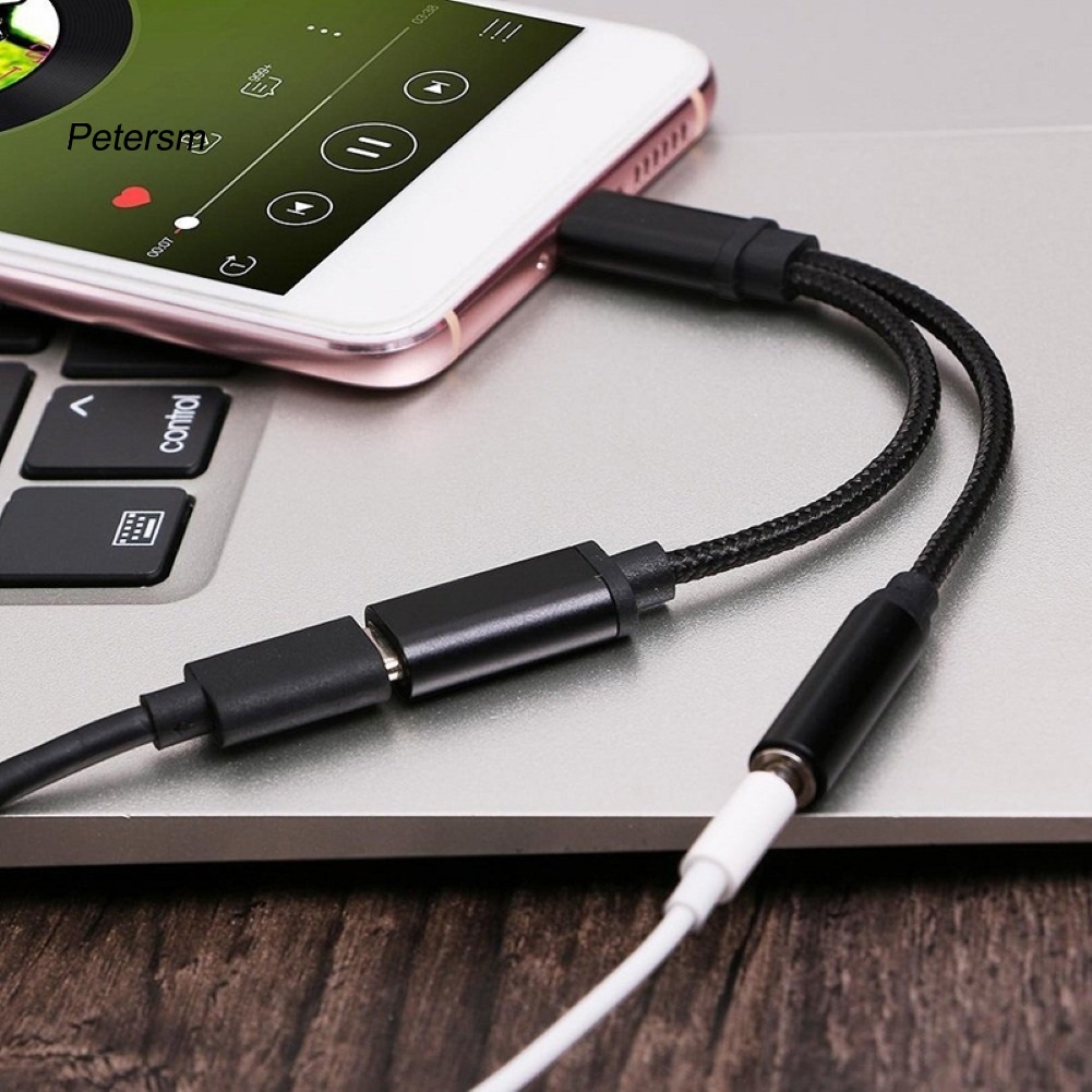 (Pt) 2 In 1 Adapter Konverter Kabel Charger Usb Tipe-C Ke Jack Audio 3.5mm Untuk Earphone