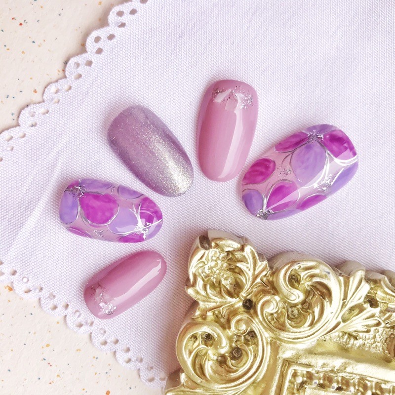 Custom Kuku Palsu LILAC FLORAL - Bunga / Wedding / Fake Nails / Press on