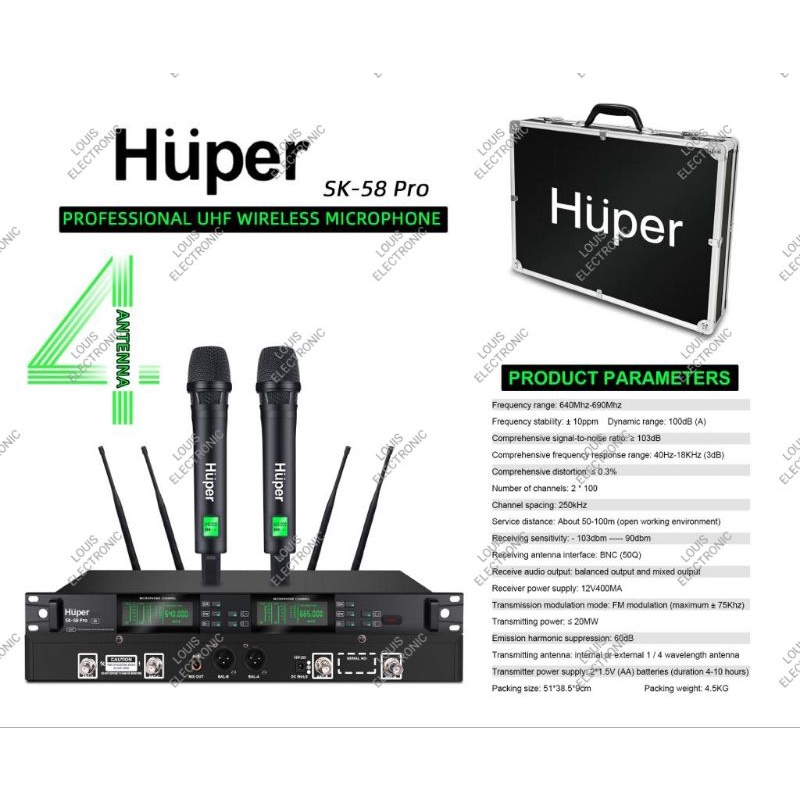 Mic Microphone Wireless HUPER SK58 PRO SK-58 PRO SK58PRO 2 Mic Handheld ORIGINAL