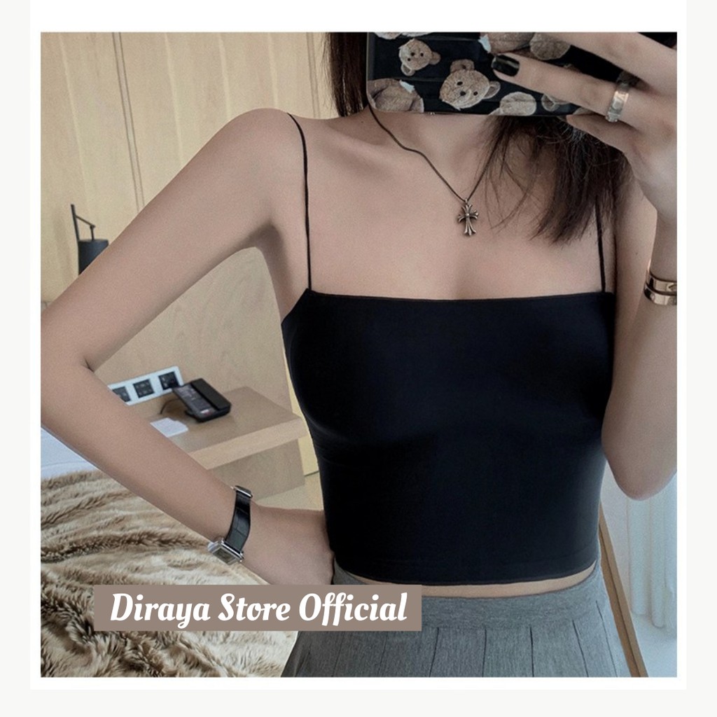 Diraya Tank Top Crop Top Wanita Polos Squre Neck Tali Kecil Tali Spaghetti