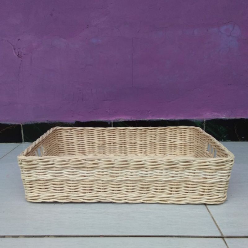 Keranjang rotan persegi kotak panjang nampan besar 38x25x8 cm