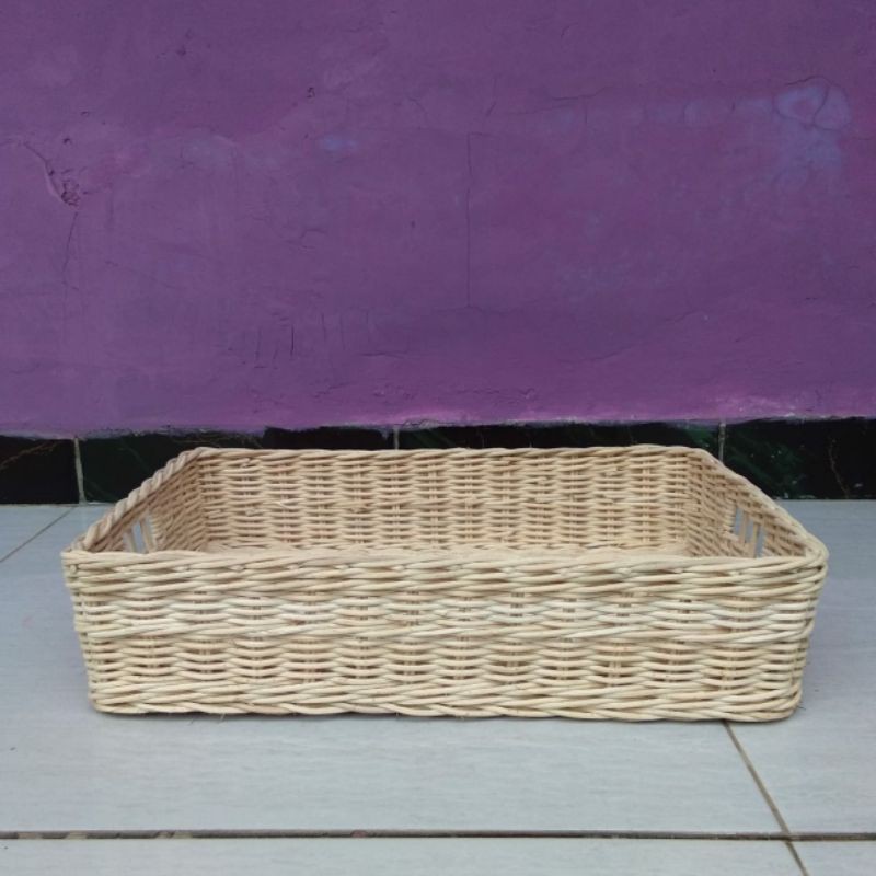 Keranjang rotan persegi kotak panjang nampan besar 38x25x8 cm