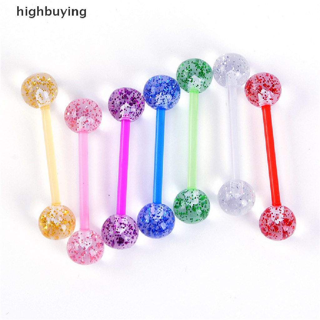 Hbid 7pcs / lot Anting Tindik Lidah / Tubuh Bentuk Batang Glitter Untuk Hadiah