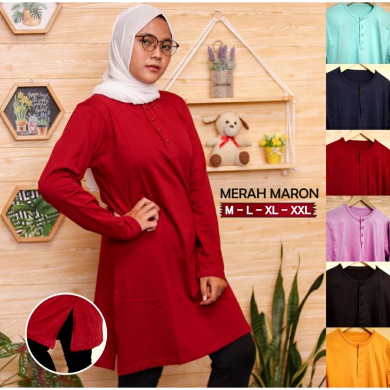 KaosTunik Muslim Berkancing Premium/Cotton Combed 24s