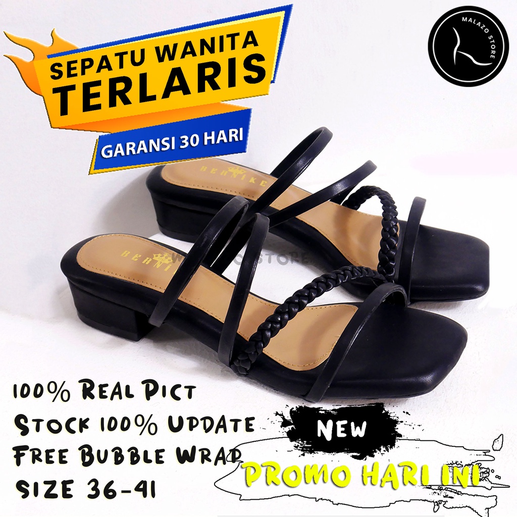 sandal sendal pesta santai kerja formal tali kepang hak tumit tapak tahu wanita andin premium import