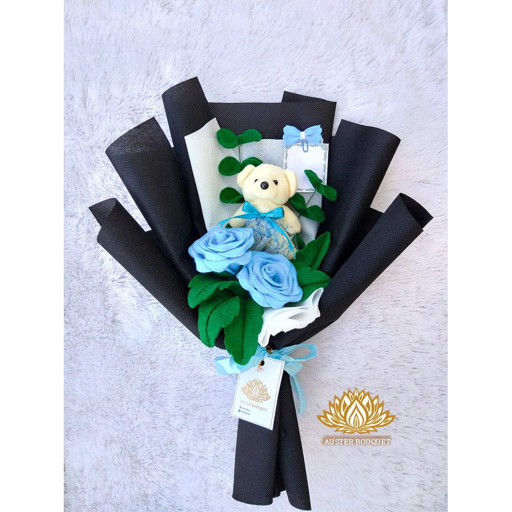 AB 570 Hand Bouquet Bucket Buket Bunga  Mawar Flanel  dan 