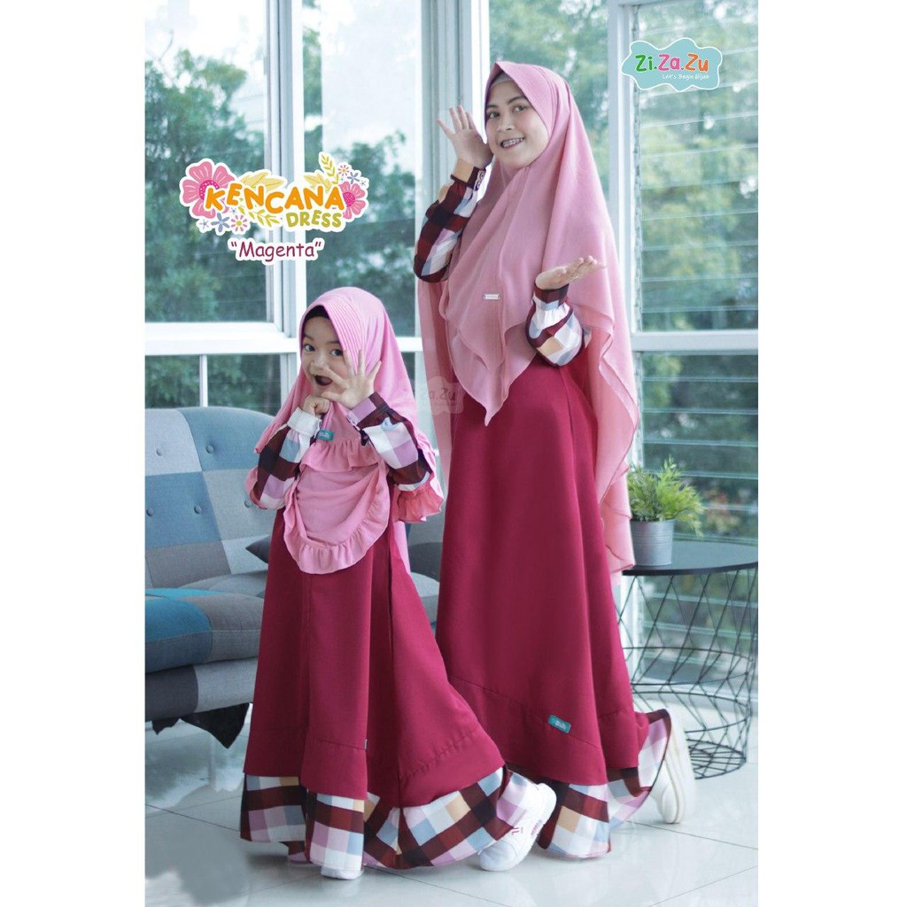 GAMIS COUPLE IBU ANAK KENCANA DRESS ORI ZIZAZU WANOJA HIJAB SARIMBIT LEBARAN