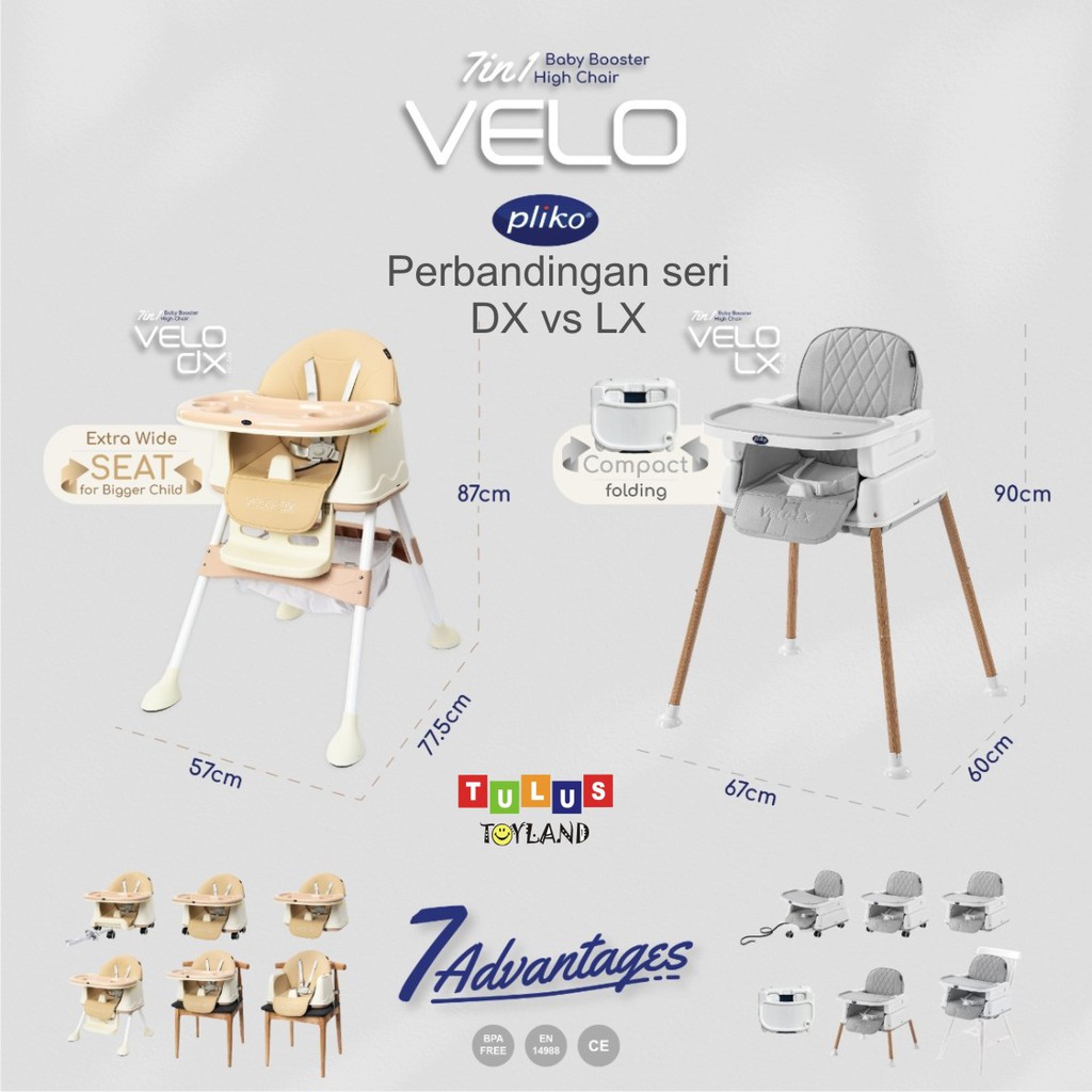 Kursi Makan Anak Pliko VELO DX 7 in 1 Baby Booster High Chair 7in1 multi fungsi baby seat highchair ride on