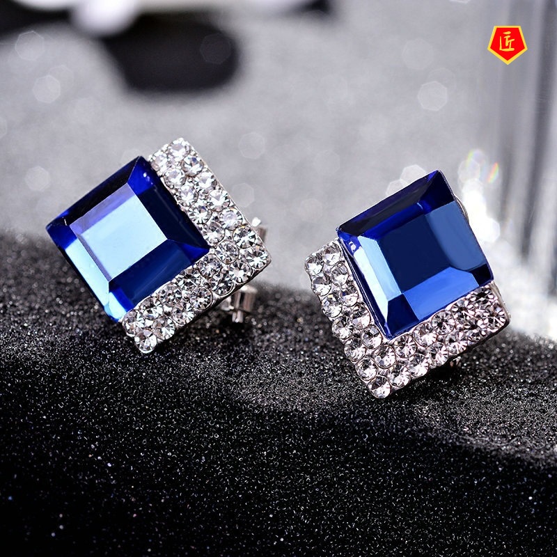 [Ready Stock]Elegant Blue Crystal Diamond Earrings Stylish Personalized