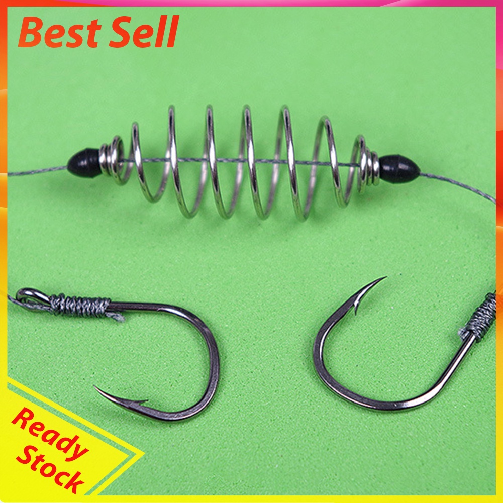 5pcs Double Hook Fishing Line Carbon Steel Barbed Carp Hooks Bait Feeder