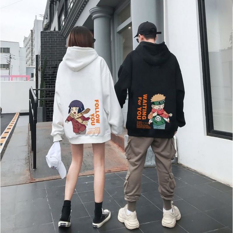 Hoodie Polos dan Motif Anime / Hoodie Couple Naruto dan Hinata Bahan Hudi Fleece Unisex Pria Wanita