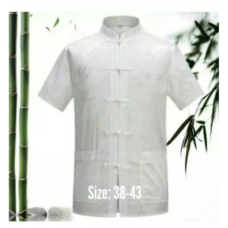 PROMO•••Cheongsam Lengan Pendek Pria Putih Ukuran S-3l