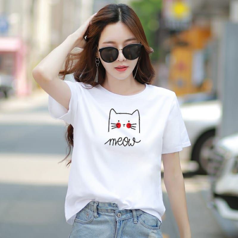 Kaos Wanita MEOW Baju Wanita Catton Combed Kaos Oblong Wanita